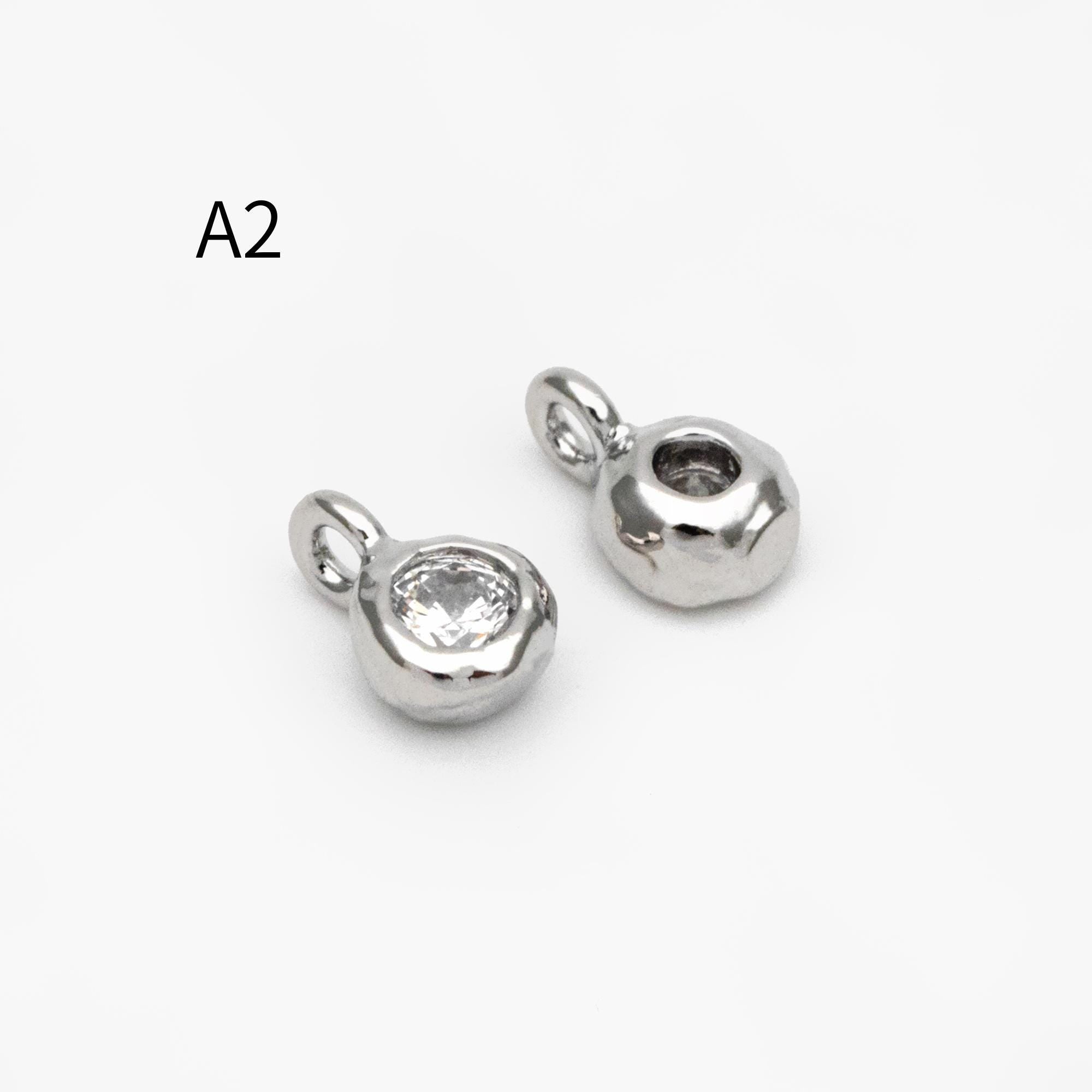 10pcs Gold/ Silver Tone Zircon Charms, Gold/ Rhodium plated Brass, White Stone Charm Connectors (GB-3897)